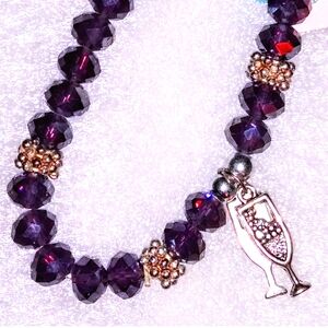 Wine Glass Purple Beaded  Bracelet